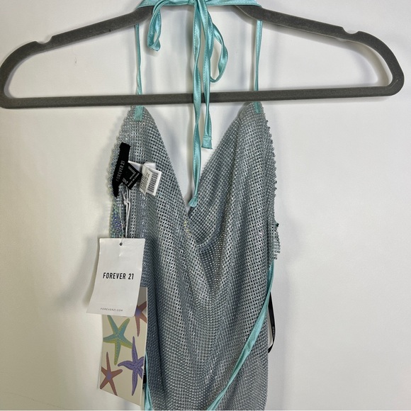 Forever 21 Mermaid Collection Blue Iridescent Chainmail Halter Top-NWT—Size M - Picture 6 of 9